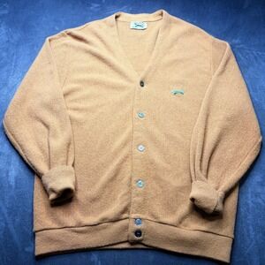Vintage 80s JCPenney Fox Sweater Mens Large Camel Acrylic Knit Cardigan Grandpa